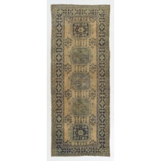 Vintage Runner Rug for Kitchen. Hallway Rug. Hanknotted Corridor Rug. Wool Stair Rug