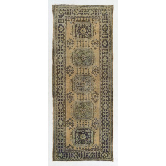 Vintage Anatolian Oushak Runner Rug. Hand-knotted Wool Rug for Hallway