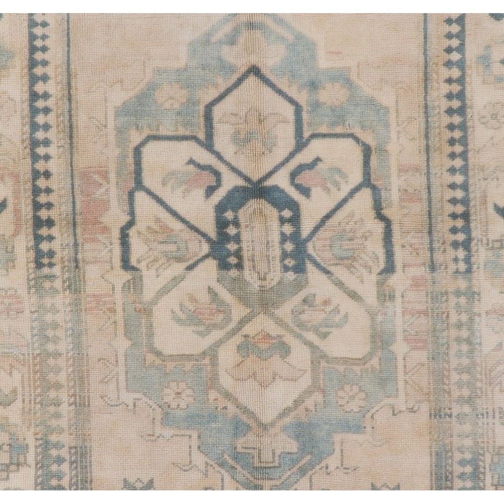 Vintage Turkish Oushak Rug with Wool Pile in Faded Pink and Blue