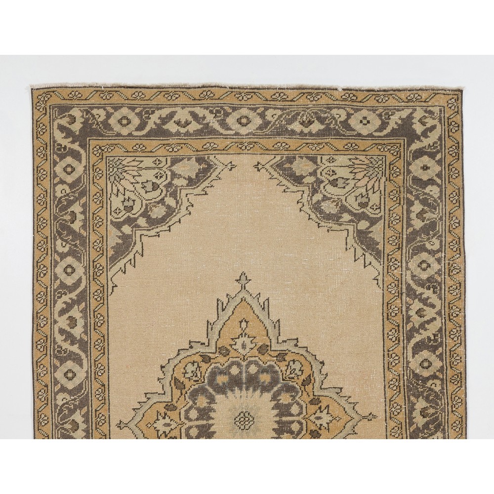 Tri-Medallion Vintage Turkish Oushak Runner Rug for Hallway Decor