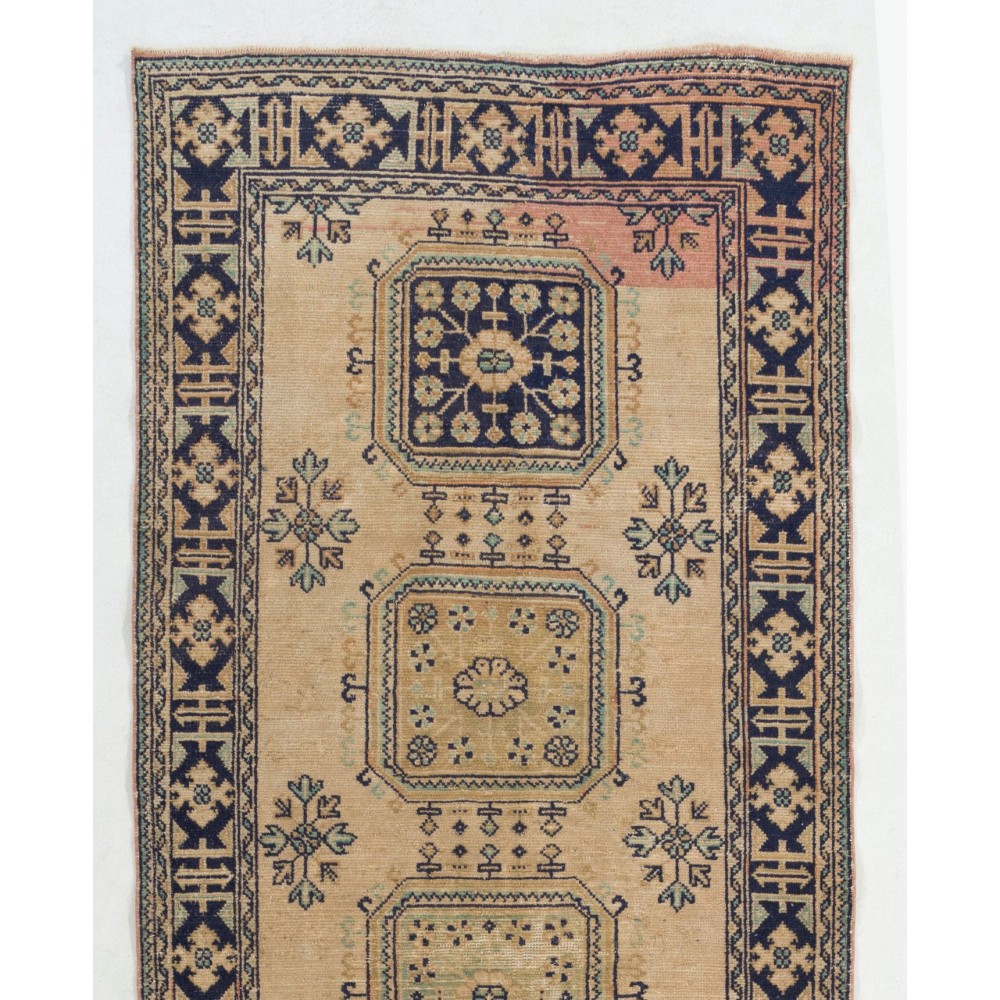 Vintage Anatolian Oushak Runner Rug. Hand Knotted Wool Rug for Hallway