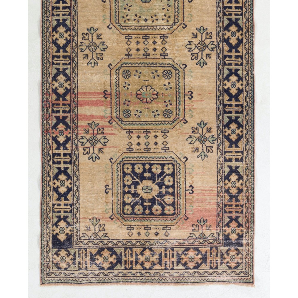 Vintage Anatolian Oushak Runner Rug. Hand Knotted Wool Rug for Hallway