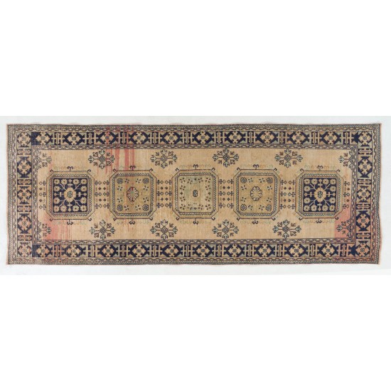 Vintage Anatolian Oushak Runner Rug. Hand Knotted Wool Rug for Hallway
