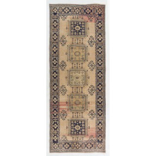 Vintage Oushak Runner Rug for Kitchen, Hallway Rug, Hanknotted Corridor Rug, Wool Stair Rug