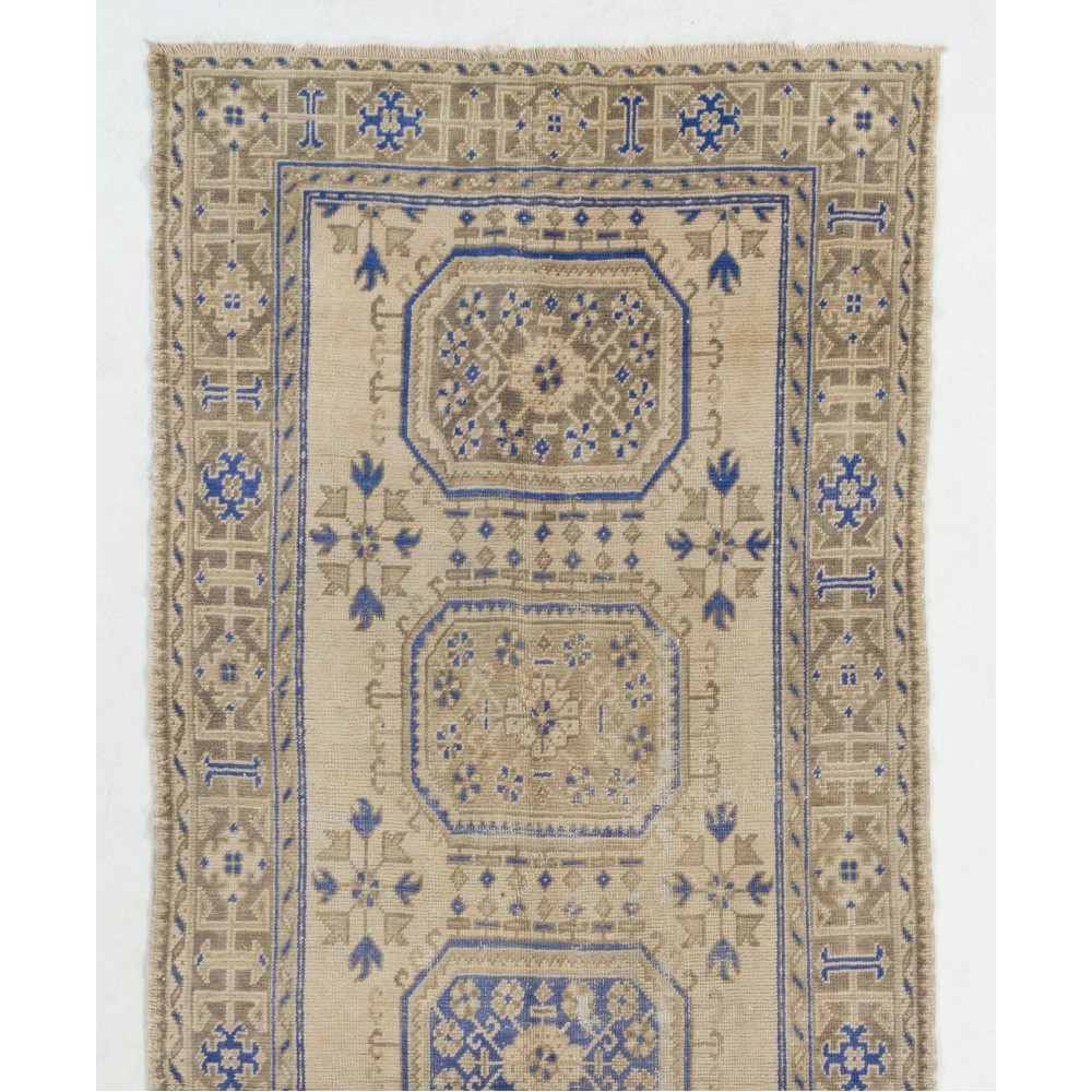 Vintage Anatolian Oushak Runner Rug. Hand-knotted Wool Rug for Hallway
