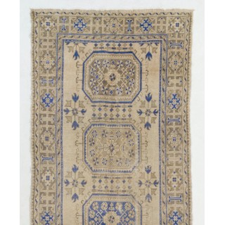 Vintage Handknotted Turkish Runner Rug in Beige & Indigo Blue with Multi Medallion. Corridor Rug. Wool Stair Rug Vintage Handknotted Turkish Runner Rug in Beige & Indigo Blue with Multi Medallion. Corridor Rug. Wool Stair Rug