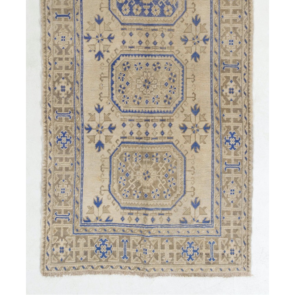 Vintage Anatolian Oushak Runner Rug. Hand-knotted Wool Rug for Hallway