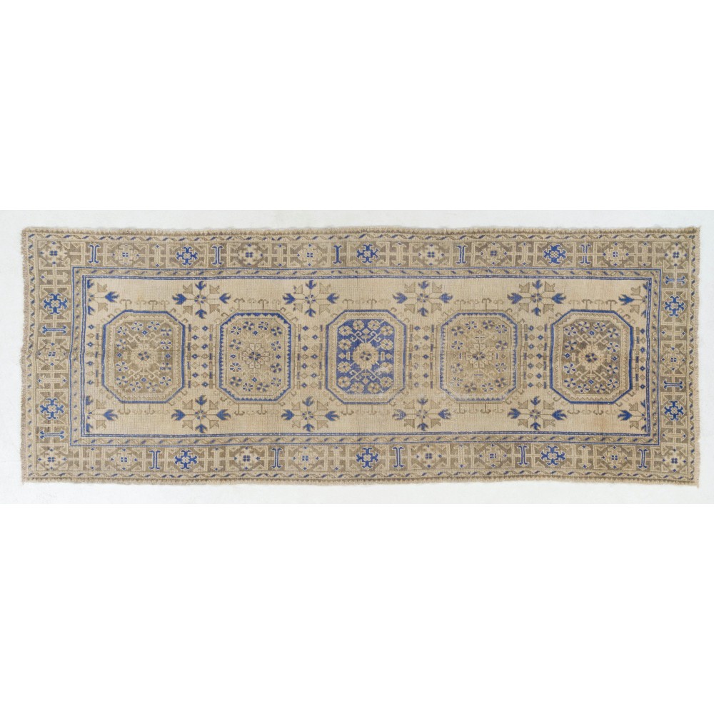 Vintage Anatolian Oushak Runner Rug. Hand-knotted Wool Rug for Hallway