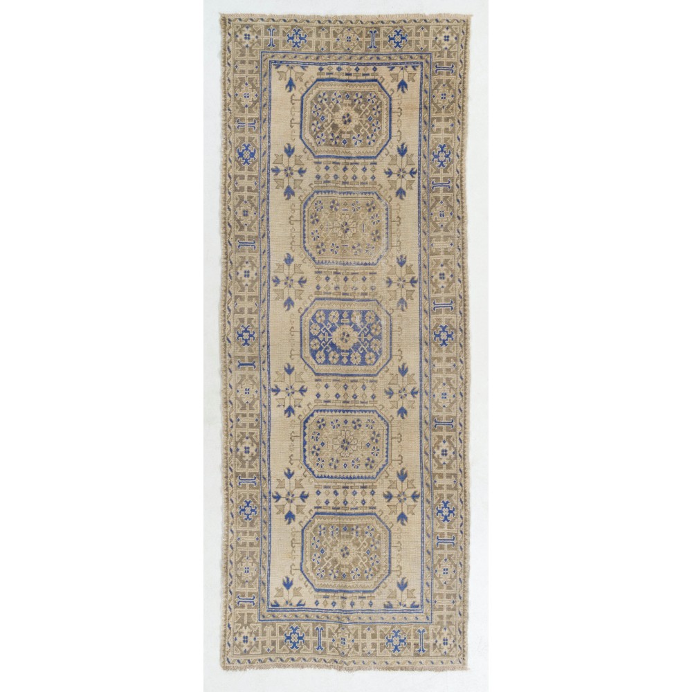 Vintage Anatolian Oushak Runner Rug. Hand-knotted Wool Rug for Hallway