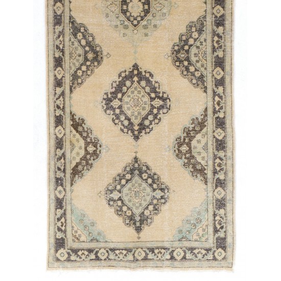 Vintage Anatolian Oushak Runner. Woolen Handmade Carpet