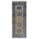 Handmade Vintage Oushak Runner Rug in Beige and Navy Blue Colors