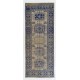 Handmade Vintage Oushak Runner Rug in Beige and Navy Blue Colors