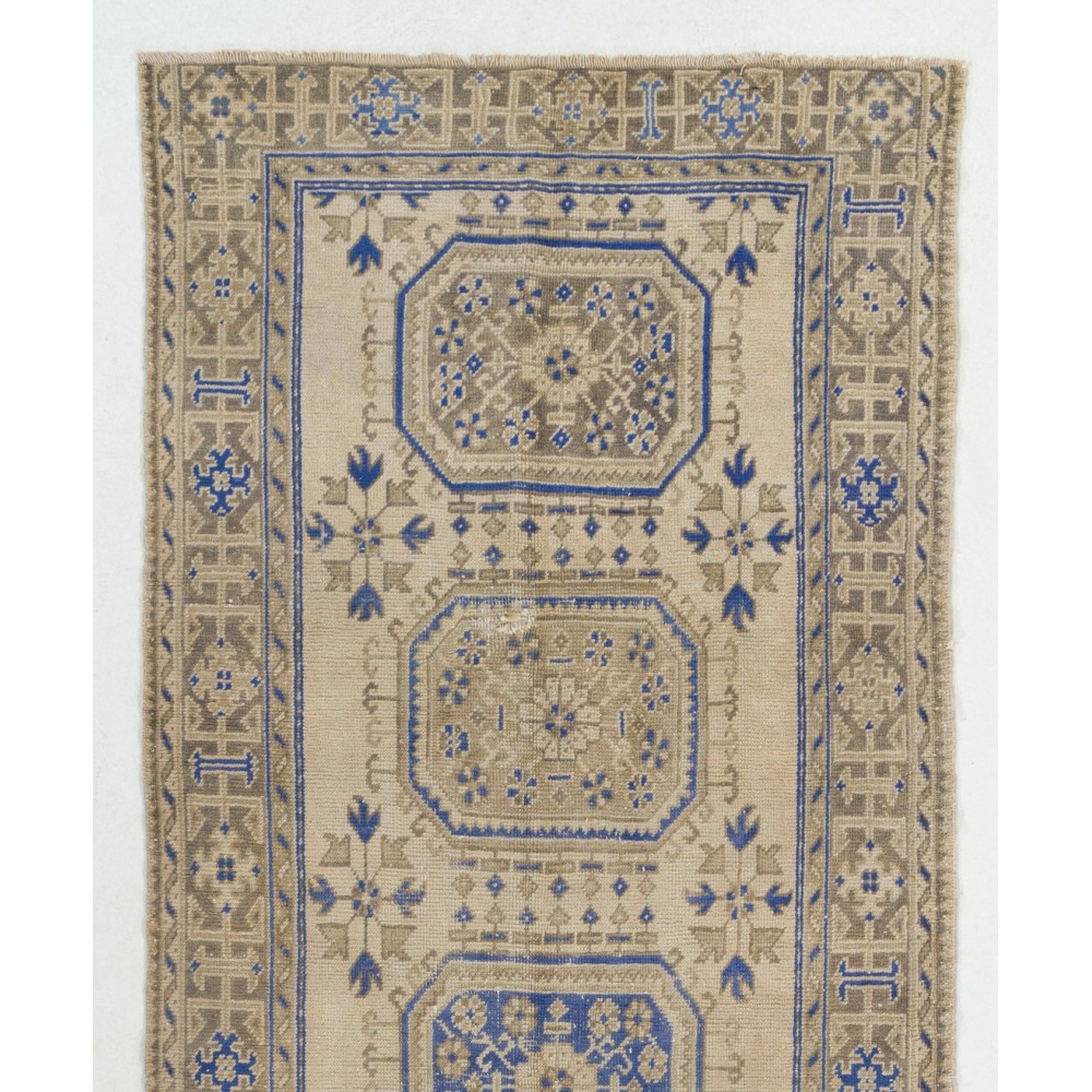 Vintage Anatolian Oushak Runner Rug. Wool Hand-knotted Rug for Hallway