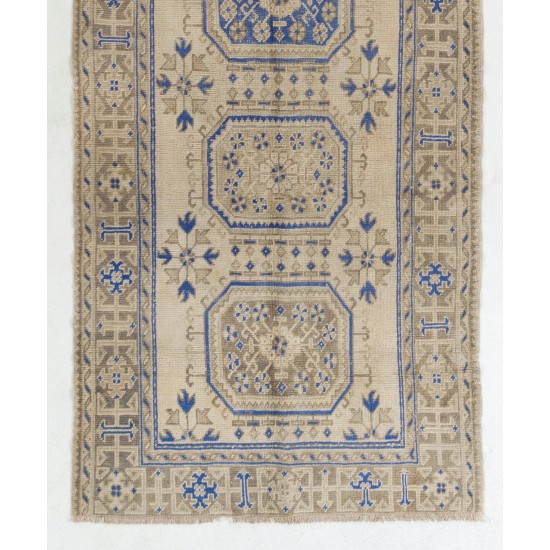 Vintage Anatolian Oushak Runner Rug. Wool Hand-knotted Rug for Hallway