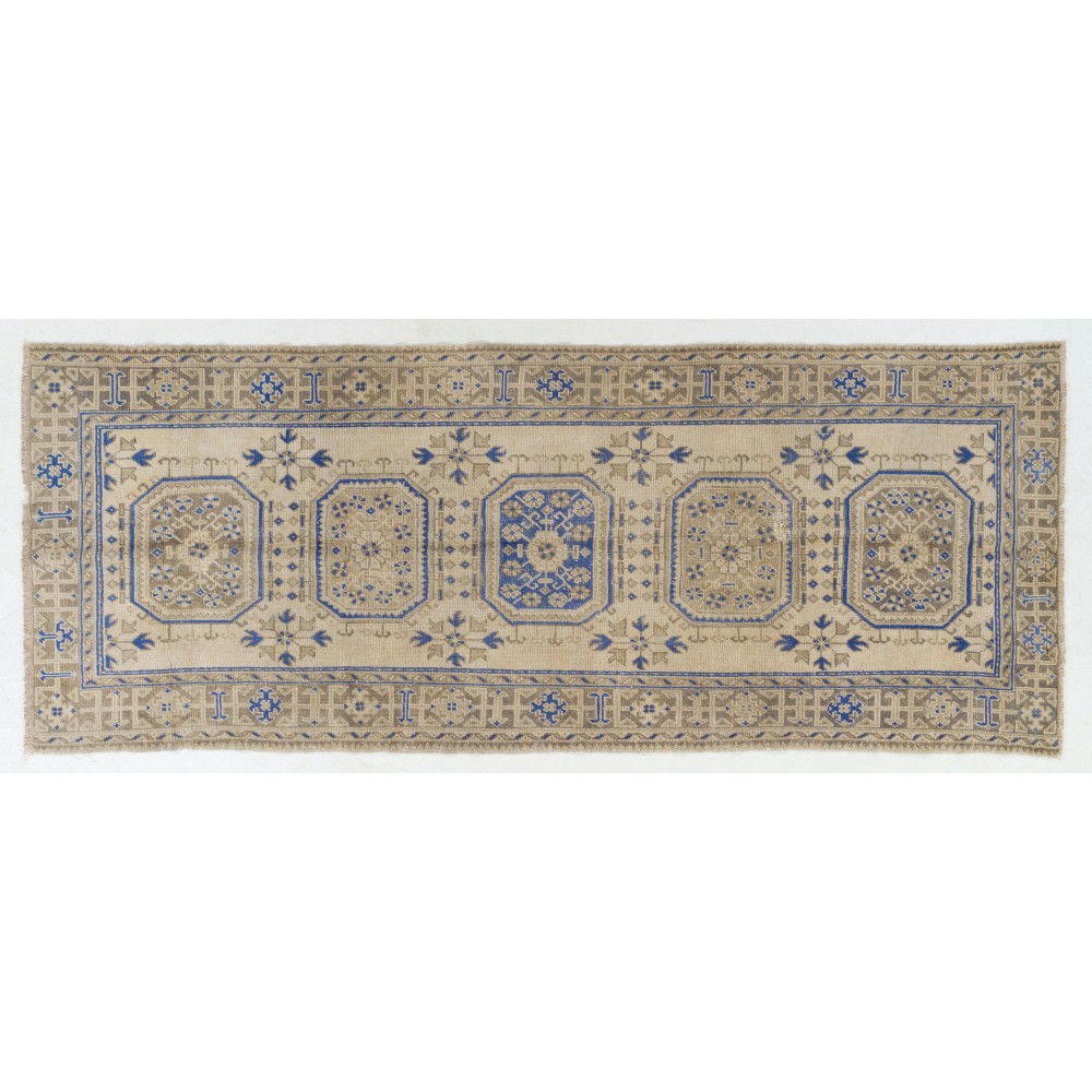Vintage Anatolian Oushak Runner Rug. Wool Hand-knotted Rug for Hallway