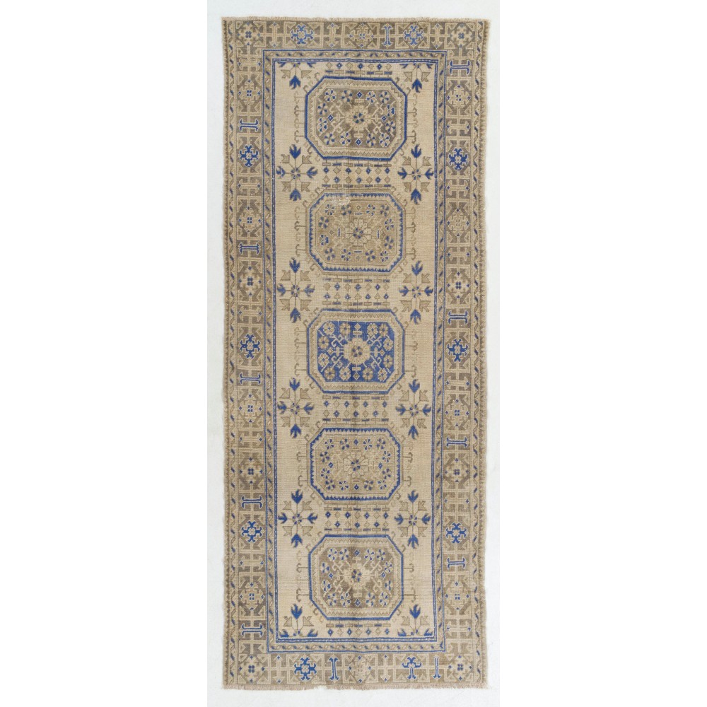 Vintage Anatolian Oushak Runner Rug. Wool Hand-knotted Rug for Hallway