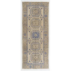 Vintage Oushak Runner Rug for Kitchen. Hallway Rug. Hanknotted Corridor Rug. Wool Stair Rug