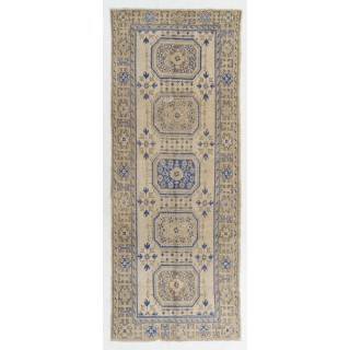 Vintage Oushak Runner Rug for Kitchen. Hallway Rug. Hanknotted Corridor Rug. Wool Stair Rug