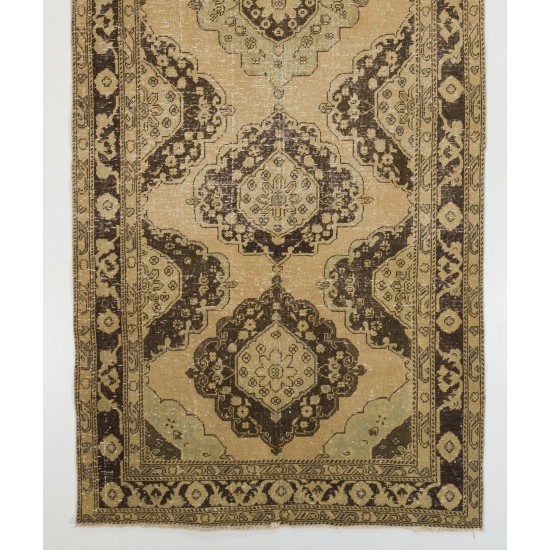 Vintage Anatolian Oushak Runner. Woolen Handmade Carpet