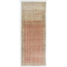 Vintage Runner Rug for Kitchen. Hallway Rug. Hanknotted Corridor Rug. Faded Red and Beige Stair Rug