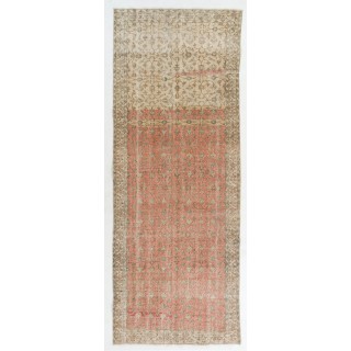 Vintage Runner Rug for Kitchen. Hallway Rug. Hanknotted Corridor Rug. Faded Red and Beige Stair Rug