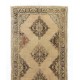 Mid-Century Handmade Oushak Runner. Natural Beige & Brown Wool Rug