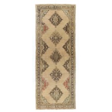 Vintage Handmade Turkish Oushak Runner Rug in Brown and Beige Colors