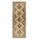 Mid-Century Handmade Oushak Runner. Natural Beige & Brown Wool Rug