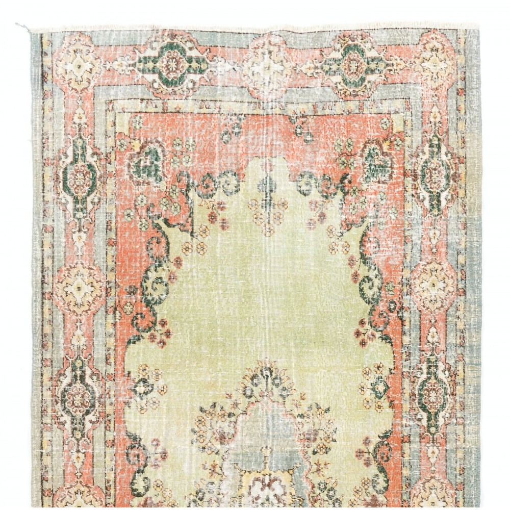 Fine Handmade Vintage Turkish Oushak Rug with Garden Design, Ca 1960