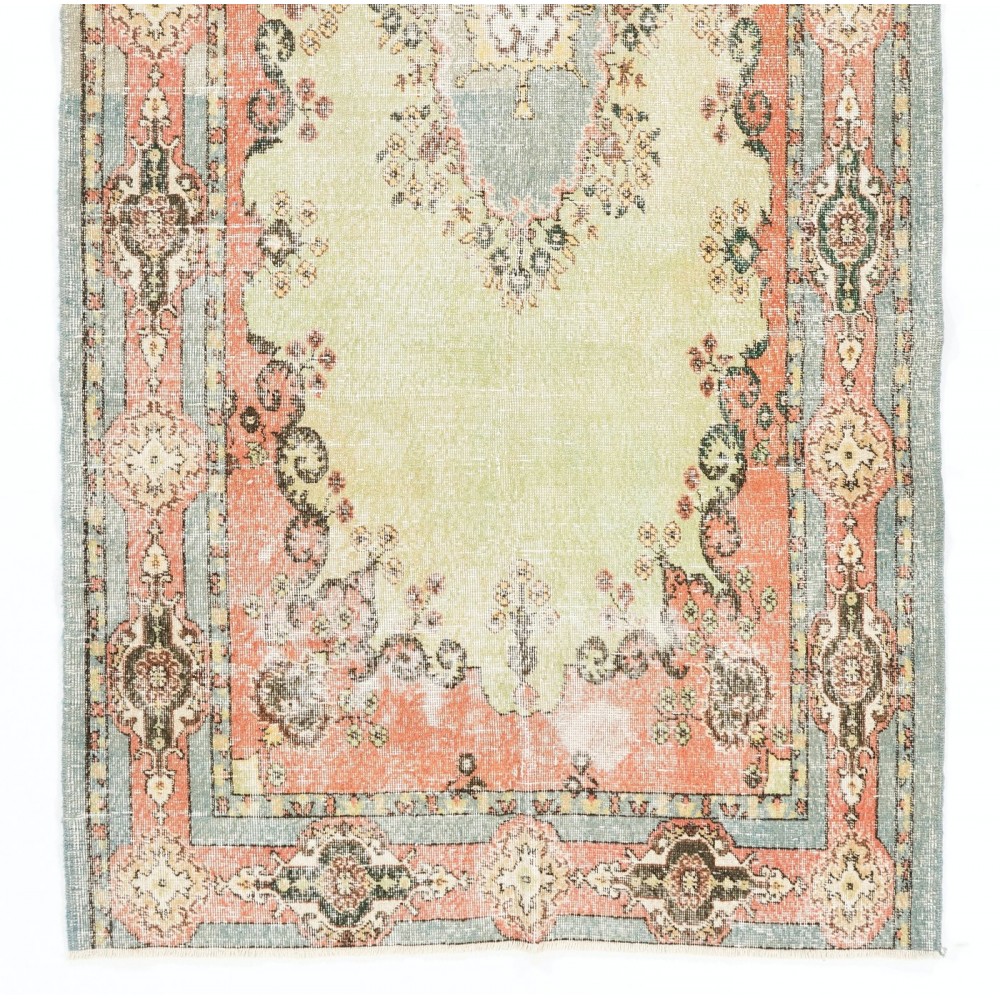 Fine Handmade Vintage Turkish Oushak Rug with Garden Design, Ca 1960