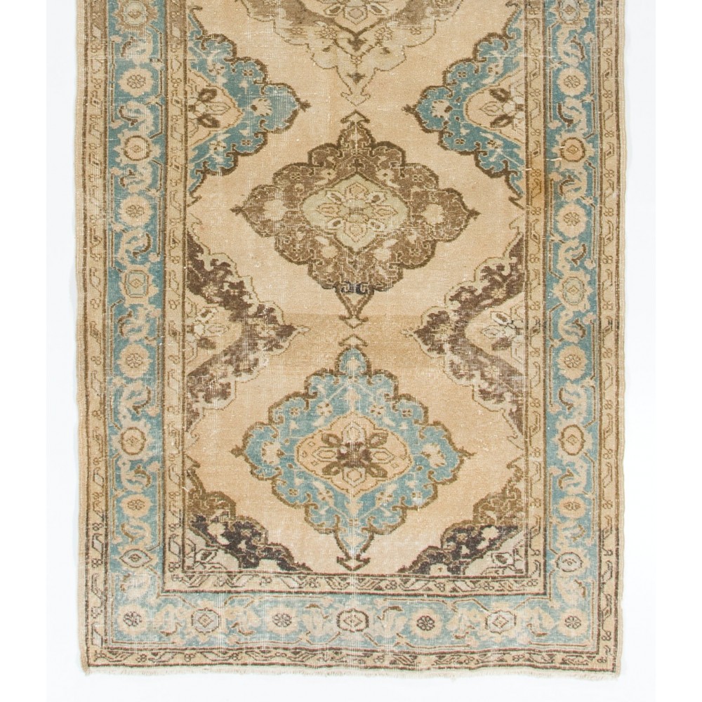 Vintage Anatolian Oushak Runner. Handmade Hallway Carpet, Floor Covering