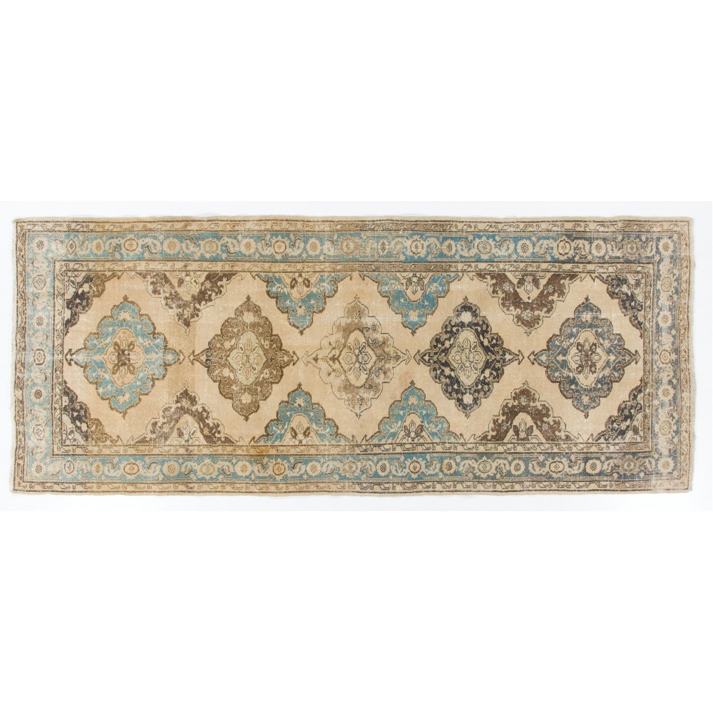 Vintage Anatolian Oushak Runner. Handmade Hallway Carpet, Floor Covering