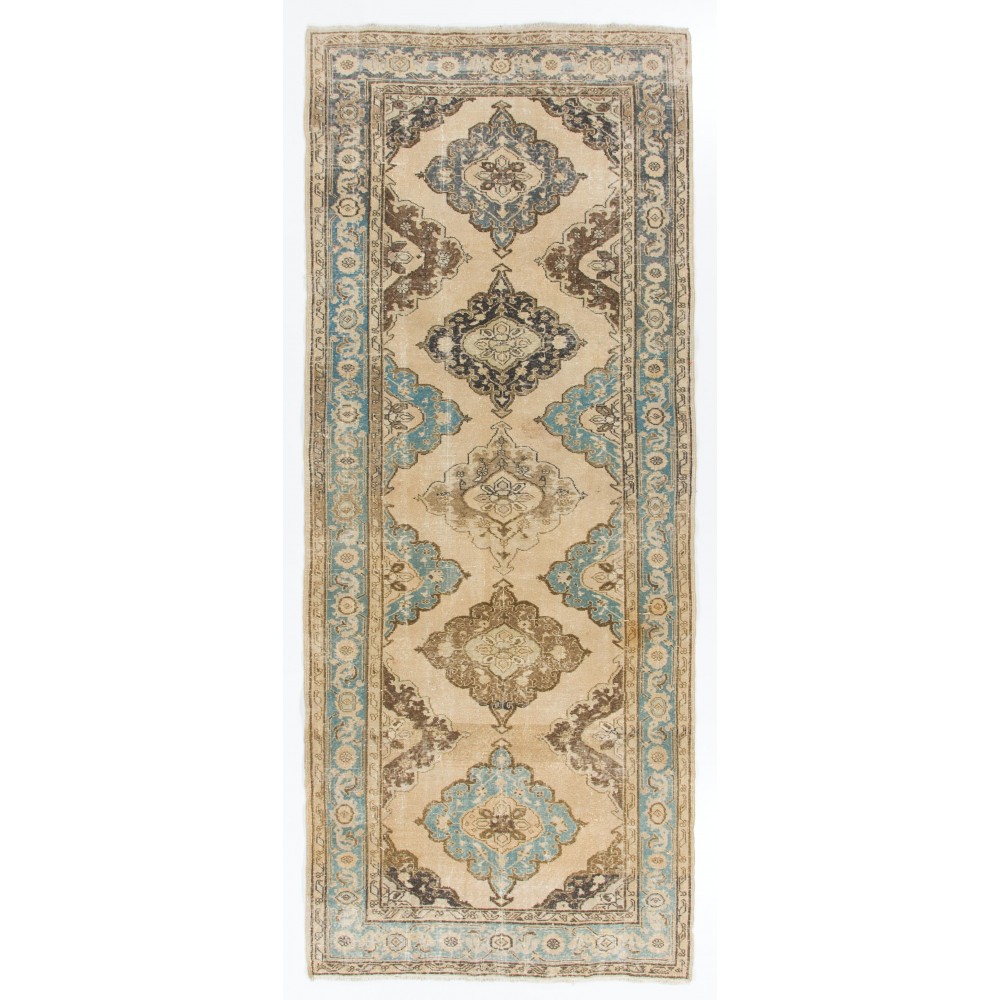 Vintage Anatolian Oushak Runner. Handmade Hallway Carpet, Floor Covering