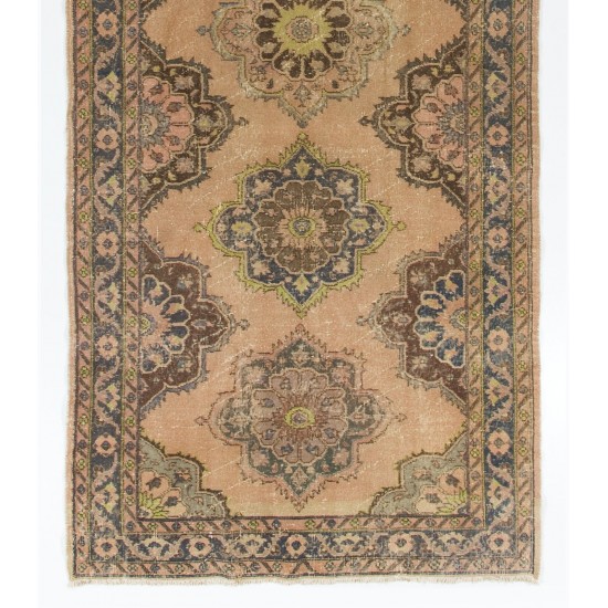 Vintage Oushak Runner Rug in Beige, Handmade Turkish Corridor Carpet