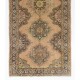 Vintage Oushak Runner Rug in Beige, Handmade Turkish Corridor Carpet