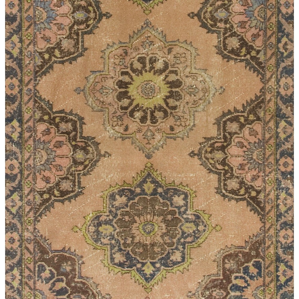 Vintage Oushak Runner Rug in Beige, Handmade Turkish Corridor Carpet