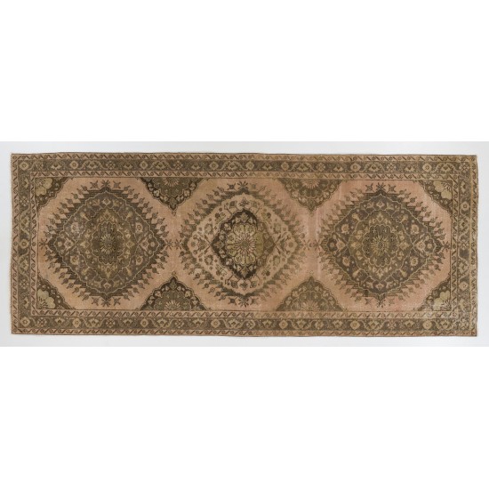 Mid-Century Anatolian Oushak Runner Rug, One of a Kind Wool Corridor Carpet