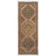 Vintage Runner Rug for Kitchen, Handmade Hallway Rug with Geometric Tri-Medallions, Oushak Stair Rug in Natural Colors