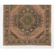 Vintage Runner Rug for Kitchen, Handmade Hallway Rug with Geometric Tri-Medallions, Oushak Stair Rug in Natural Colors