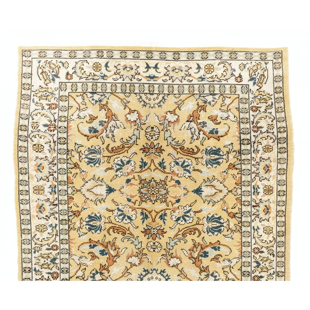 Handmade Vintage Handknotted Turkish Oushak Rug with Floral Design