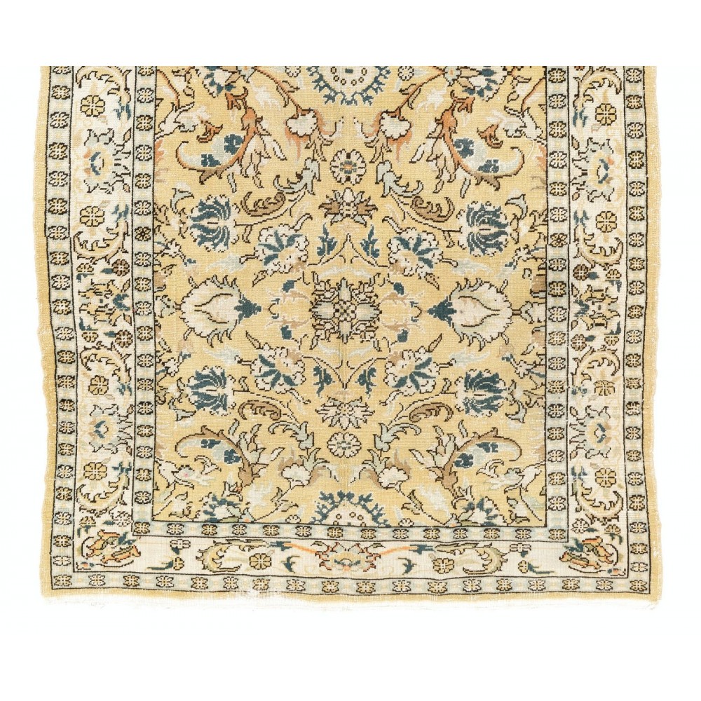 Handmade Vintage Handknotted Turkish Oushak Rug with Floral Design