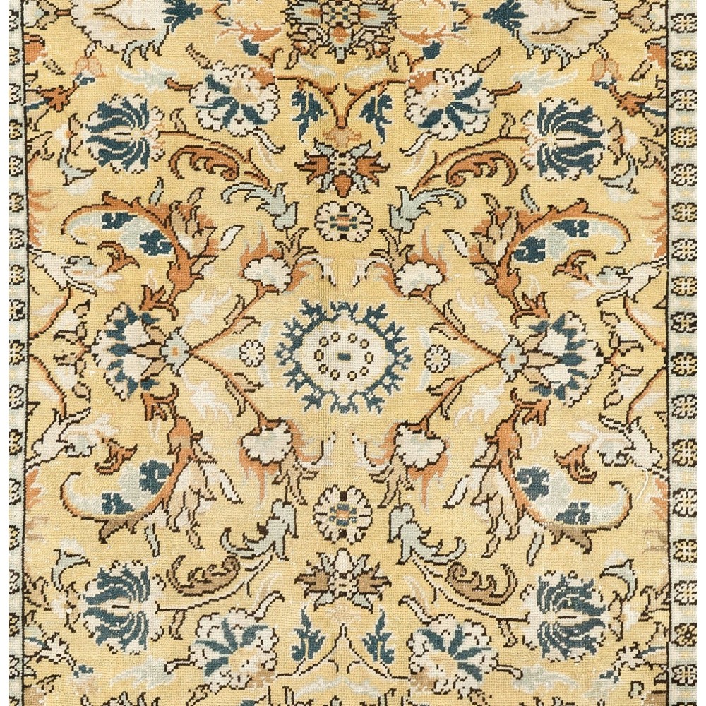 Handmade Vintage Handknotted Turkish Oushak Rug with Floral Design
