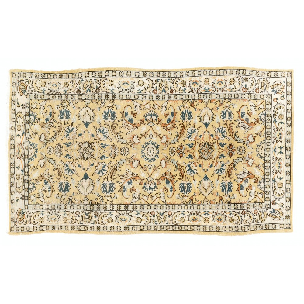 Handmade Vintage Handknotted Turkish Oushak Rug with Floral Design