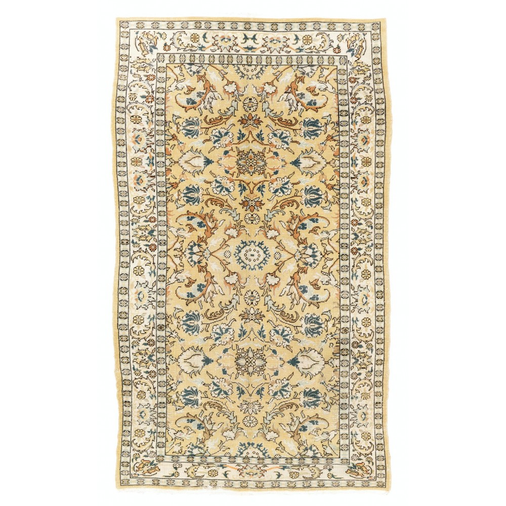 Handmade Vintage Handknotted Turkish Oushak Rug with Floral Design
