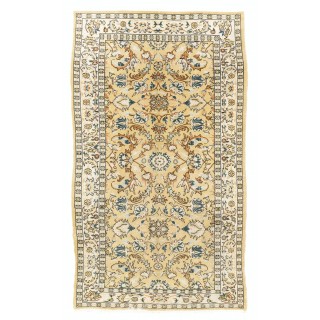 Handmade Vintage Handknotted Turkish Oushak Rug with Floral Design
