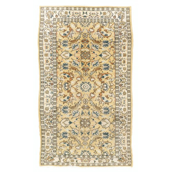One-of-a-Kind Vintage Handknotted Turkish Oushak Rug with Floral Design