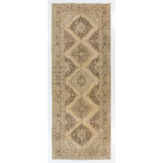 Vintage Anatolian Oushak Runner. Handmade Carpet, Floor Covering