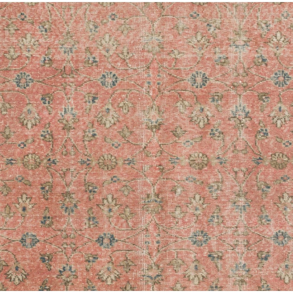 Vintage Floral Turkish Carpet Runner in Red & Beige, Handmade Wool Rug