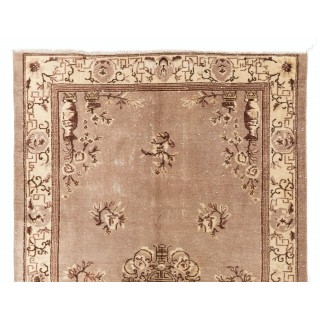 Art Deco Chinese Vintage Handknotted Area Rug in Soft Faded Taupe, Brown and Beige Colors Art Deco Chinese Vintage Handknotted Area Rug in Soft Faded Taupe, Brown and Beige Colors