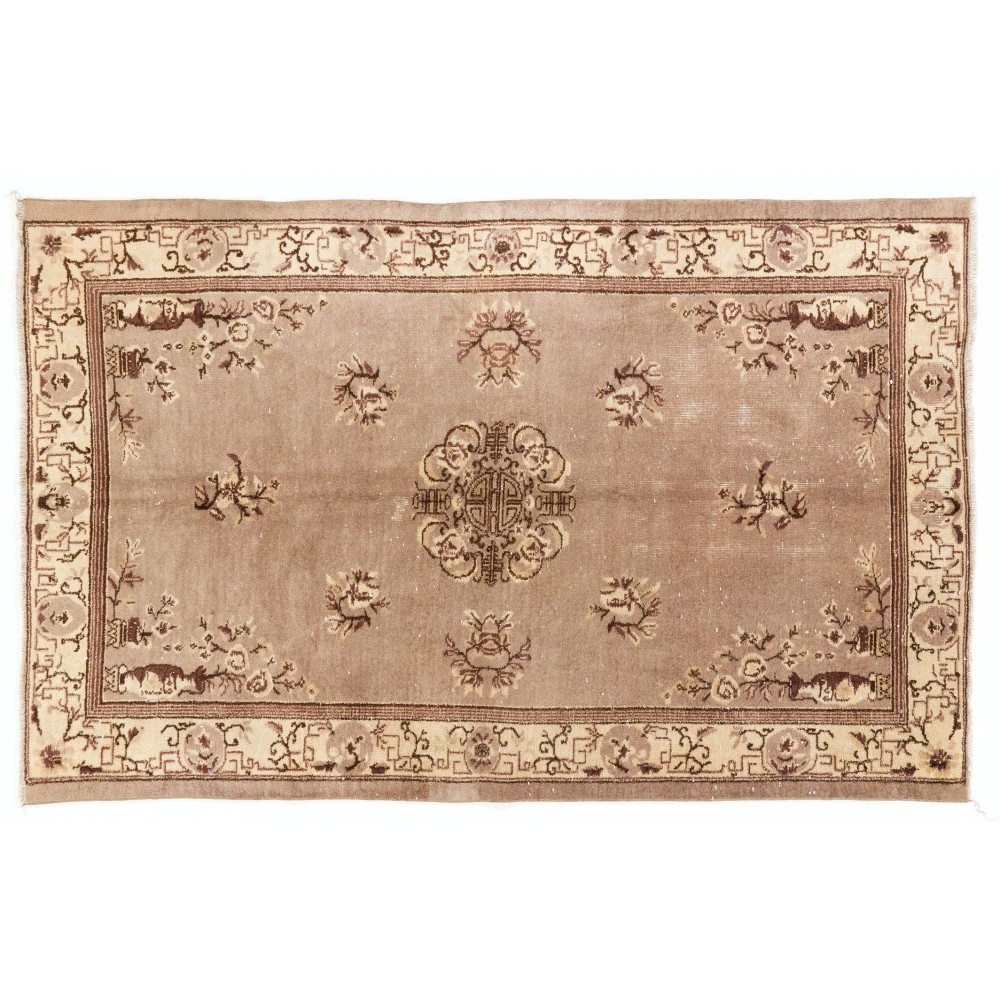 Art Deco Chinese Rug in Soft Faded Taupe, Brown and Beige Colors